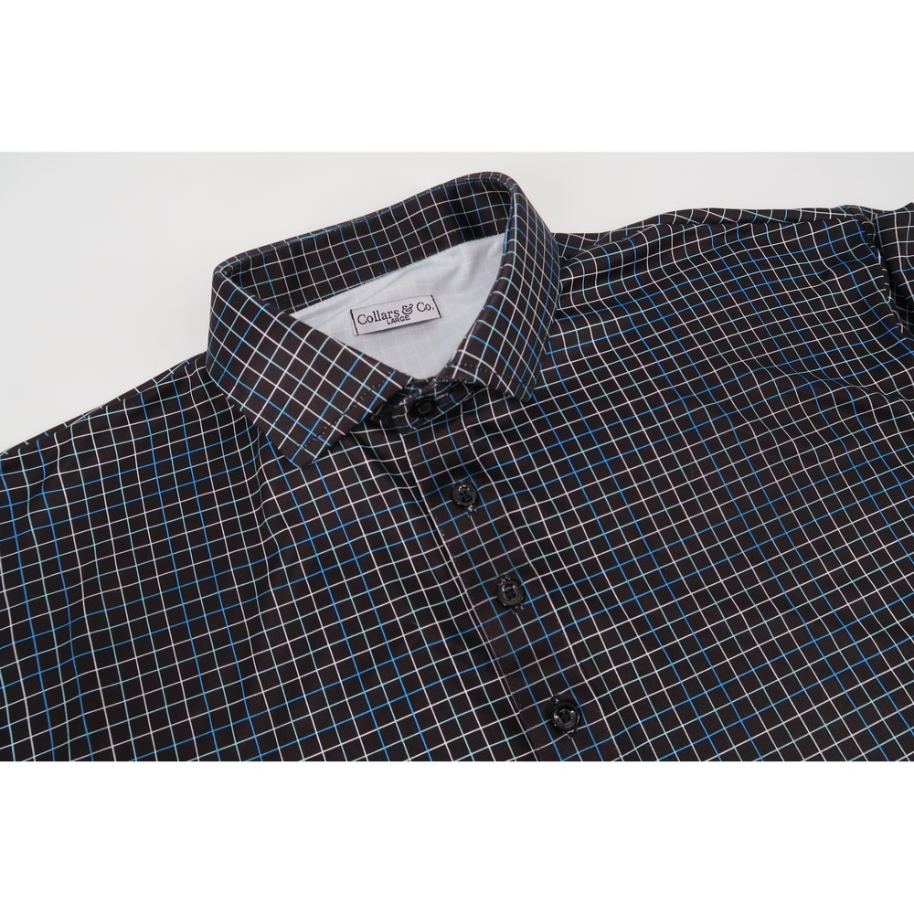 Collars & Co Dress Collar‎ Polo Mens Large Black Grid Check Short Sleeve Shirt